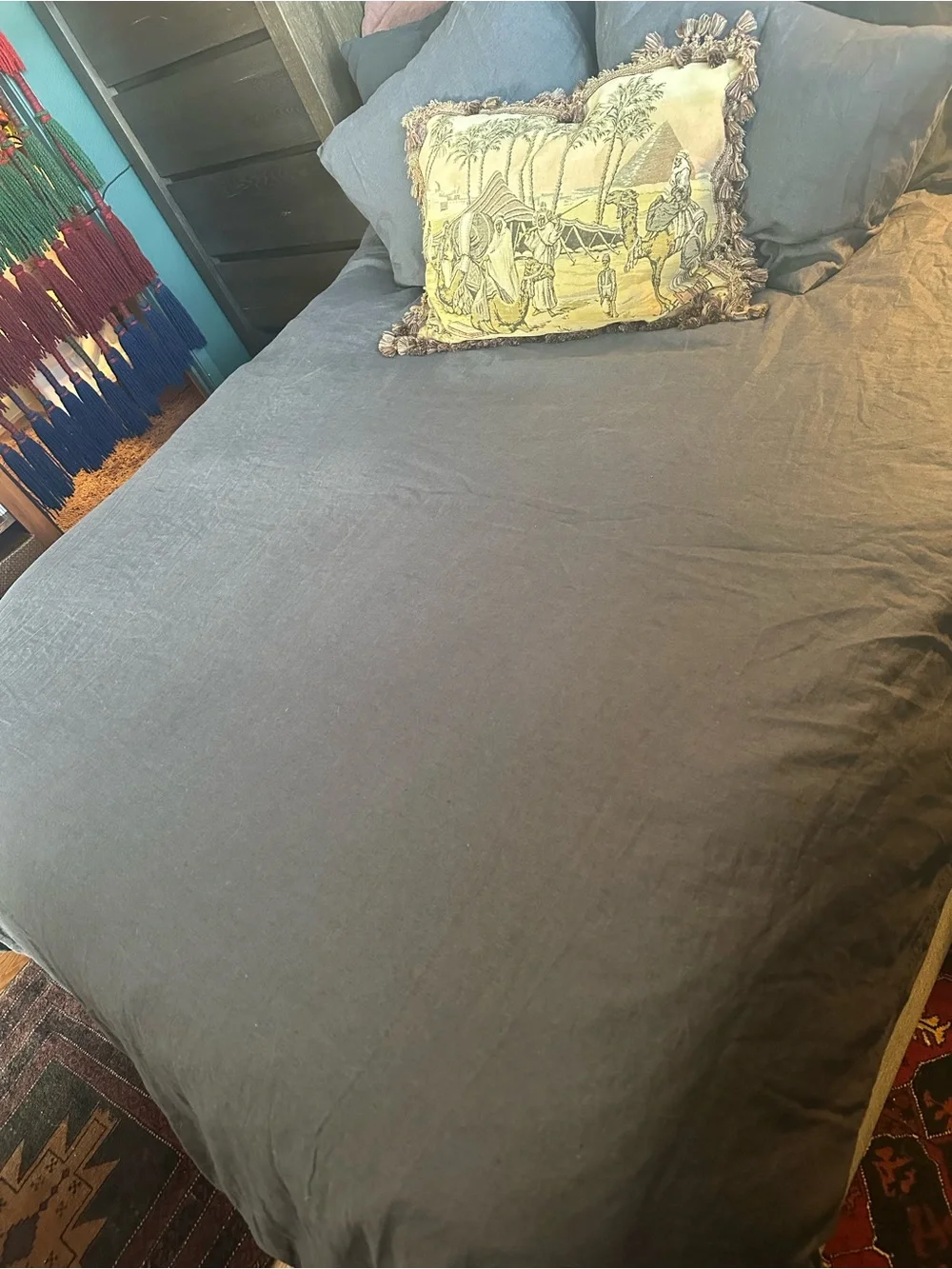 QUINCE European Linen Duvet Cover Set in Full/Queen & down comforter!! CHARCOAL